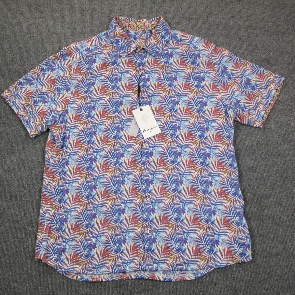 Robert Graham Farren Shirt Mens Medium Tropical Palm Leaf Stretch Button Down